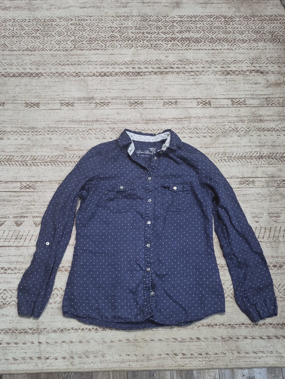 Women’s Navy Polka Dot Button-Down Shirt - Casual Classic